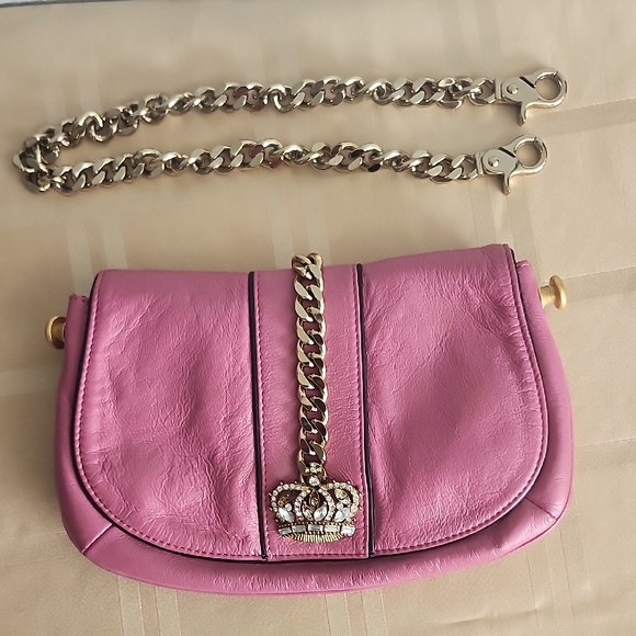 Wilsons Pink Leather Shoulder Bag W/ Removable Brass Chain Strap - Picture 9 of 12